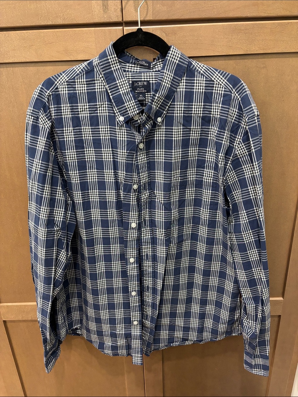 J. Crew Men’s Blue and White Plaid Button-Down Shirt